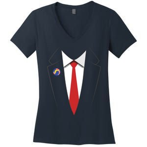 President Trump Suit US President Easy Costume Women's V-Neck T-Shirt