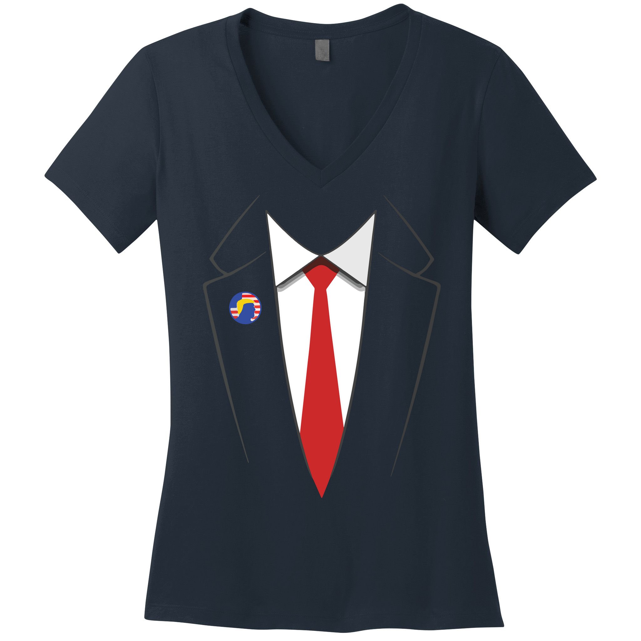 President Trump Suit US President Easy Costume Women's V-Neck T-Shirt