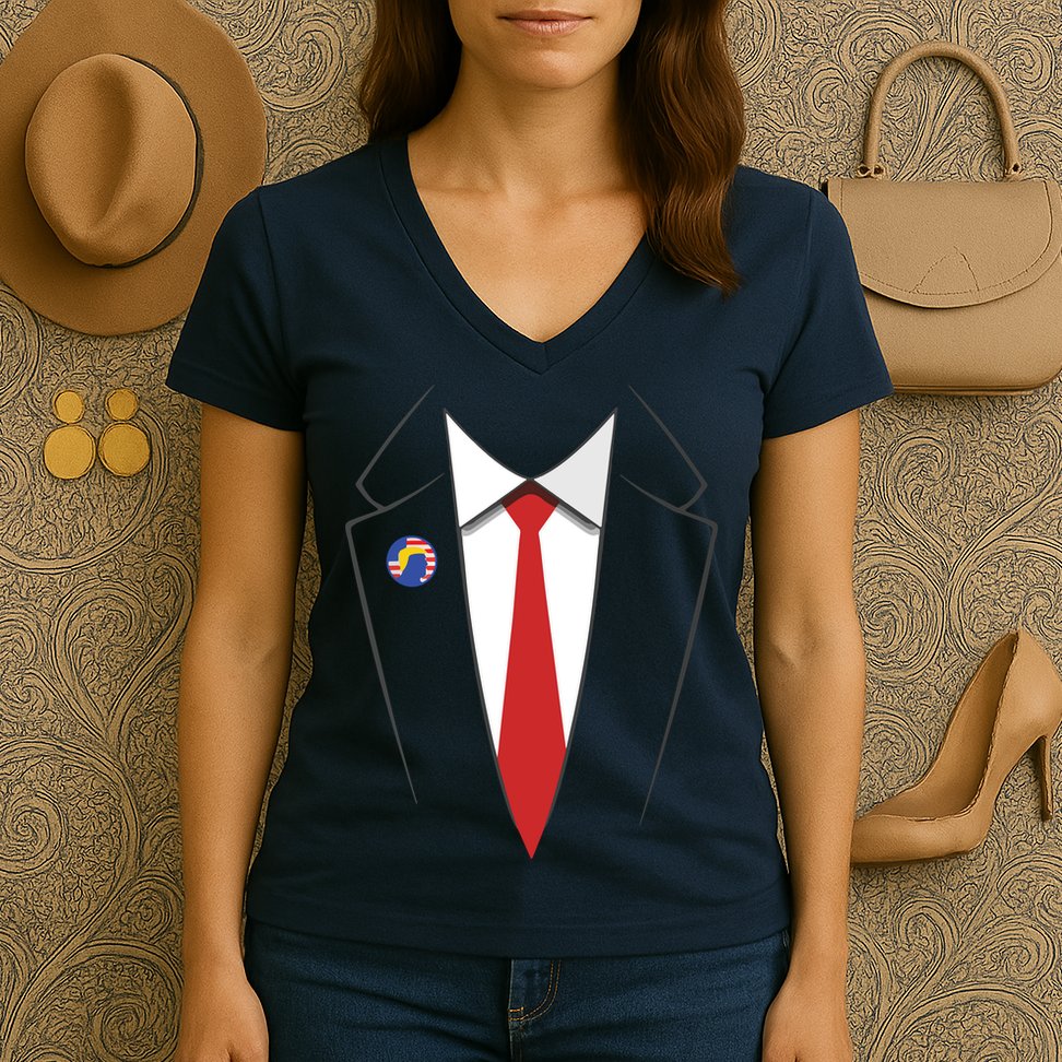 President Trump Suit US President Easy Costume Women's V-Neck T-Shirt