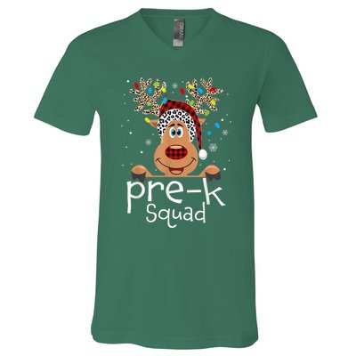 Pre-K Teacher Squad Reindeer Funny Teacher Christmas Xmas V-Neck T-Shirt