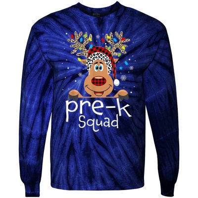 Pre-K Teacher Squad Reindeer Funny Teacher Christmas Xmas Tie-Dye Long Sleeve Shirt