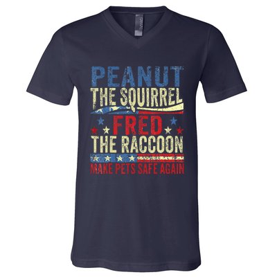 Peanut The Squirrel Fred The Raccoon Make Pets Safe Again V-Neck T-Shirt