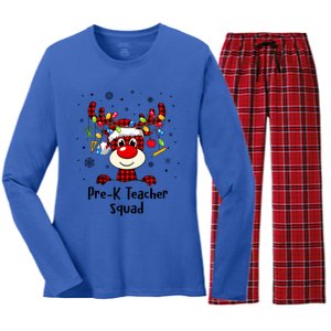 Prek Teacher Squad Reindeer Funny Teacher Christmas Xmas Gift Women's Long Sleeve Flannel Pajama Set 