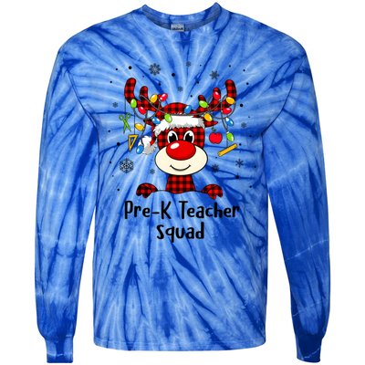 Prek Teacher Squad Reindeer Funny Teacher Christmas Xmas Gift Tie-Dye Long Sleeve Shirt