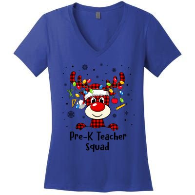 Prek Teacher Squad Reindeer Funny Teacher Christmas Xmas Gift Women's V-Neck T-Shirt