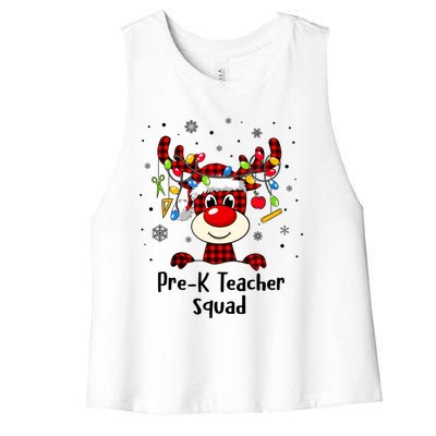 Prek Teacher Squad Reindeer Funny Teacher Christmas Xmas Gift Women's Racerback Cropped Tank