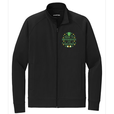 Prone To Shenanigans And Malarkey Funny St Patricks Day Stretch Full-Zip Cadet Jacket