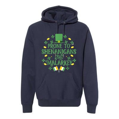 Prone To Shenanigans And Malarkey Funny St Patricks Day Premium Hoodie