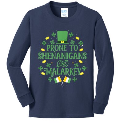 Prone To Shenanigans And Malarkey Funny St Patricks Day Kids Long Sleeve Shirt