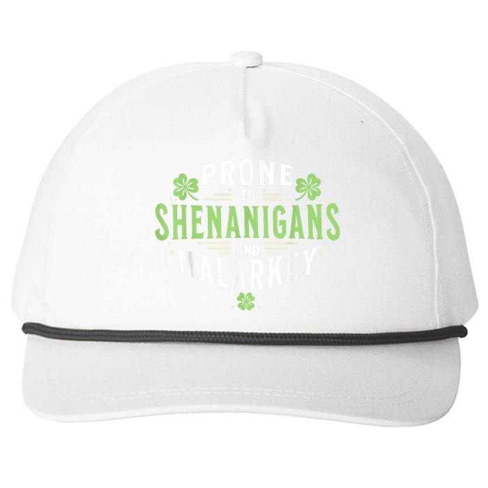 Prone To Shenanigans & Malarkey Fun Clovers St Patrick’S Day Snapback Five-Panel Rope Hat