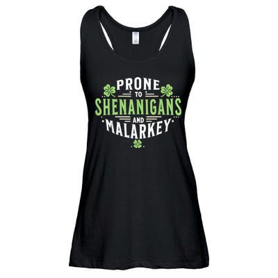 Prone To Shenanigans & Malarkey Fun Clovers St Patrick’S Day Ladies Essential Flowy Tank