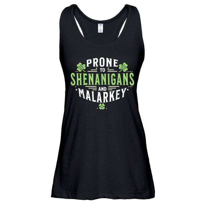 Prone To Shenanigans & Malarkey Fun Clovers St Patrick’S Day Ladies Essential Flowy Tank