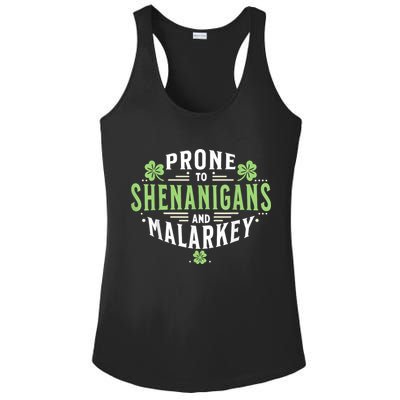Prone To Shenanigans & Malarkey Fun Clovers St Patrick’S Day Ladies PosiCharge Competitor Racerback Tank