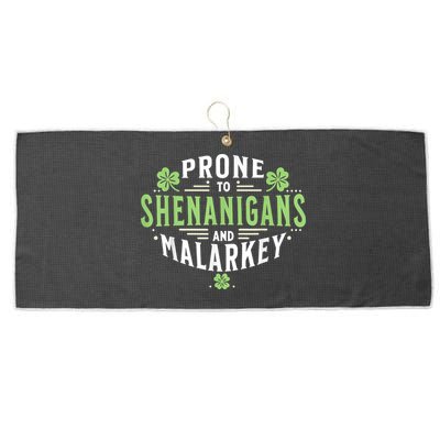 Prone To Shenanigans & Malarkey Fun Clovers St Patrick’S Day Large Microfiber Waffle Golf Towel