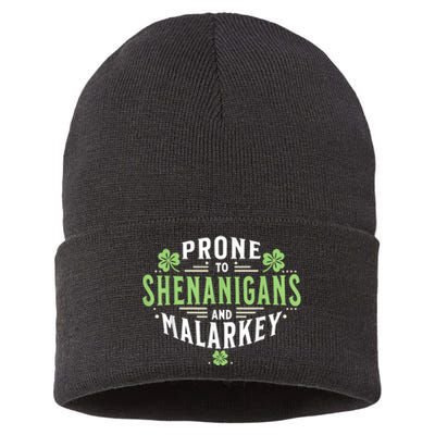 Prone To Shenanigans & Malarkey Fun Clovers St Patrick’S Day Sustainable Knit Beanie