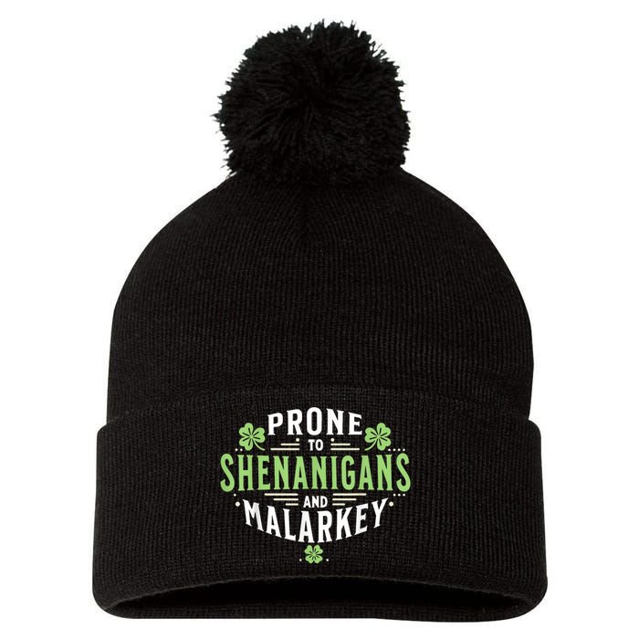 Prone To Shenanigans & Malarkey Fun Clovers St Patrick’S Day Pom Pom 12in Knit Beanie