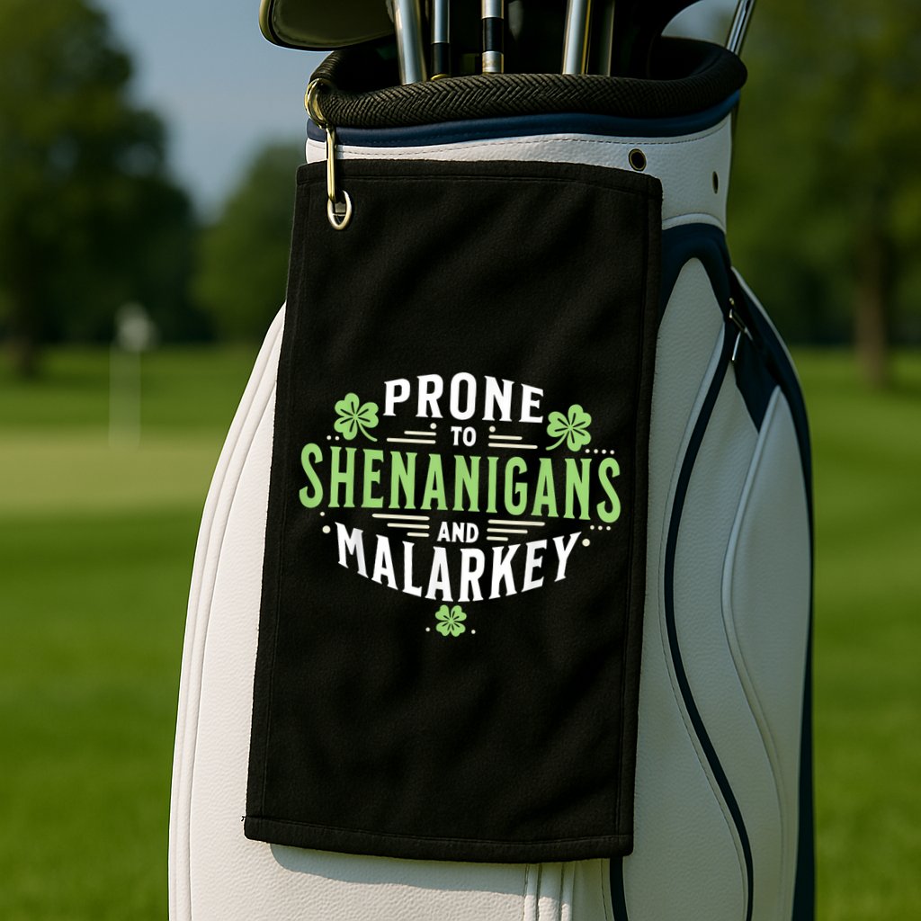 Prone To Shenanigans & Malarkey Fun Clovers St Patrick’S Day Golf Towel
