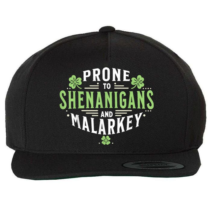 Prone To Shenanigans & Malarkey Fun Clovers St Patrick’S Day Wool Snapback Cap