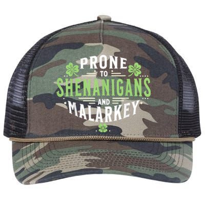 Prone To Shenanigans & Malarkey Fun Clovers St Patrick’S Day Retro Rope Trucker Hat Cap