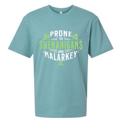 Prone To Shenanigans & Malarkey Fun Clovers St Patrick’S Day Sueded Cloud Jersey T-Shirt