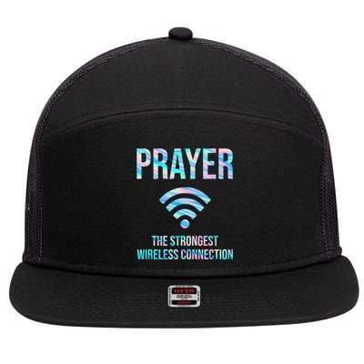 Prayer The Strongest Wireless Connection Funny 7 Panel Mesh Trucker Snapback Hat