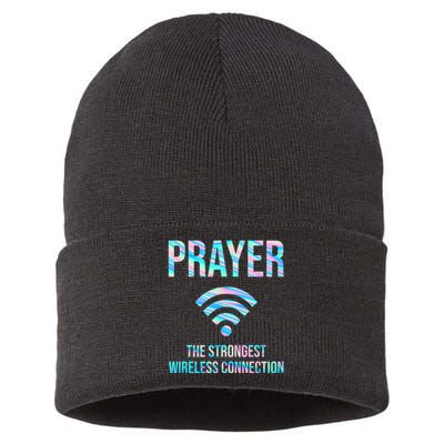 Prayer The Strongest Wireless Connection Funny Sustainable Knit Beanie