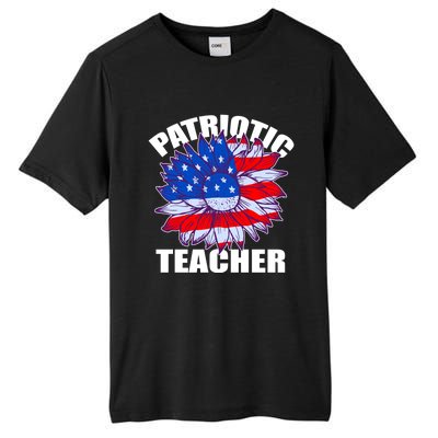 Patriotic Teacher Sunflower Retro Job America Flag Funny Gift Tall Fusion ChromaSoft Performance T-Shirt