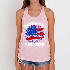 Patriotic Teacher Sunflower Retro Job America Flag Funny Gift Women's Knotted Racerback Tank