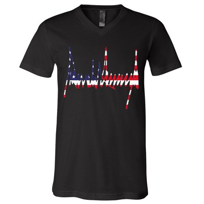 President Trump Signature Usa Flag Color Patriotic American V-Neck T-Shirt