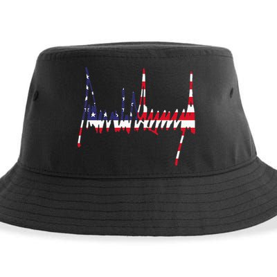 President Trump Signature Usa Flag Color Patriotic American Sustainable Bucket Hat