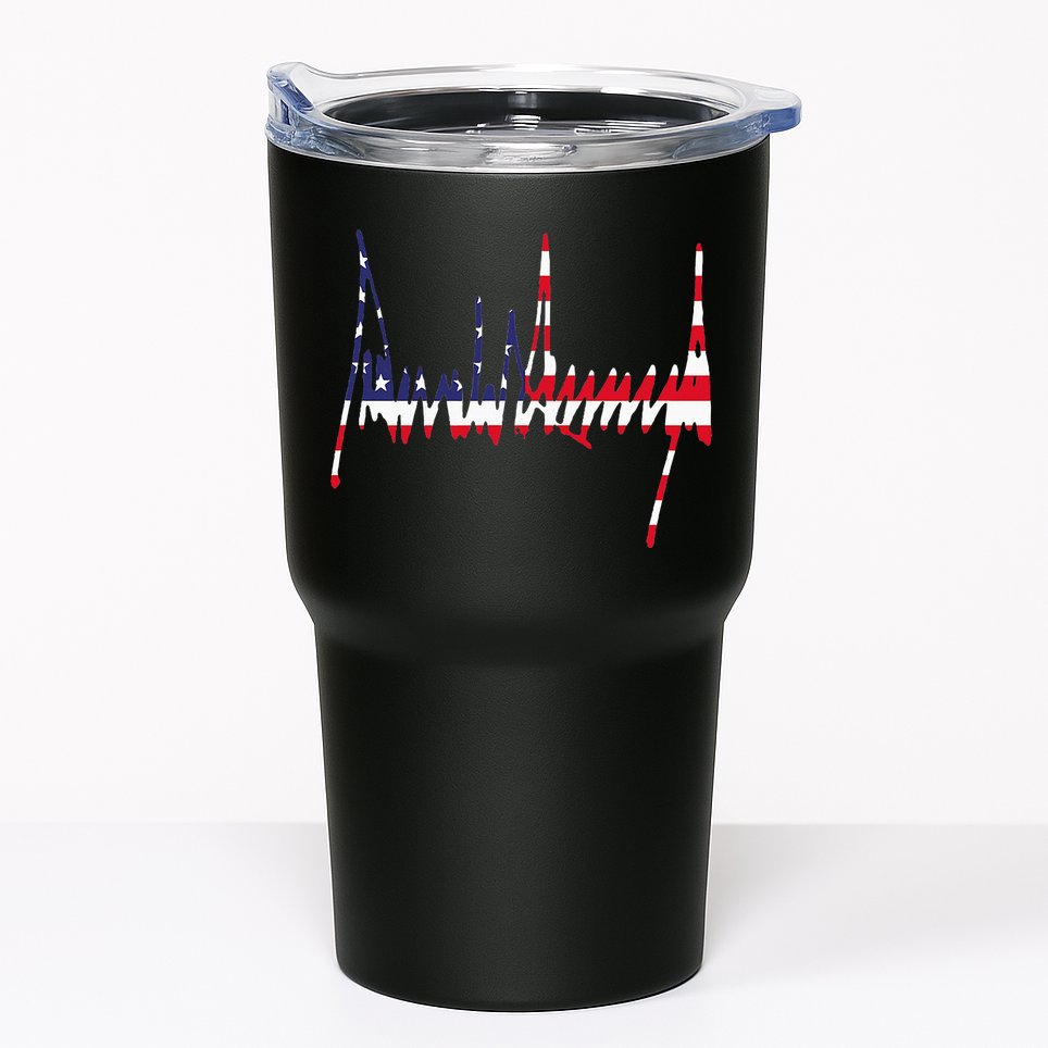 President Trump Signature Usa Flag Color Patriotic American Tumbler