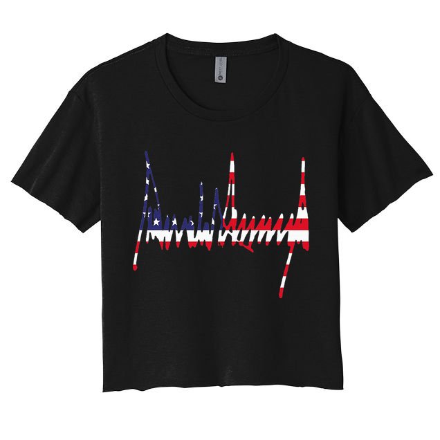 President Trump Signature Usa Flag Color Patriotic American Crop Top