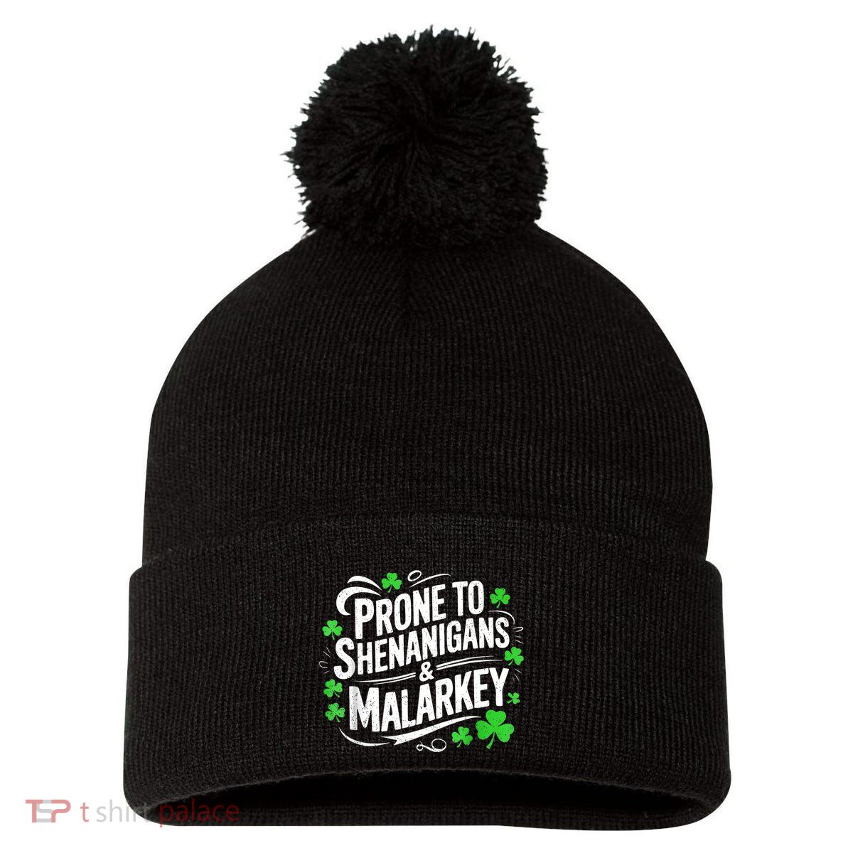 Prone To Shenanigans And Malarkey St Patricks Day Pom Pom 12in Knit Beanie