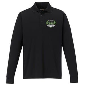 Prone To Shenanigans & Malarkey Fun Clovers St PatrickS Day Performance Long Sleeve Polo