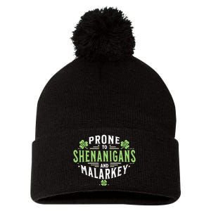 Prone To Shenanigans & Malarkey Fun Clovers St PatrickS Day Pom Pom 12in Knit Beanie