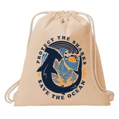Protect The Shark Save The Ocean Save Ocean Animals Drawstring Bag