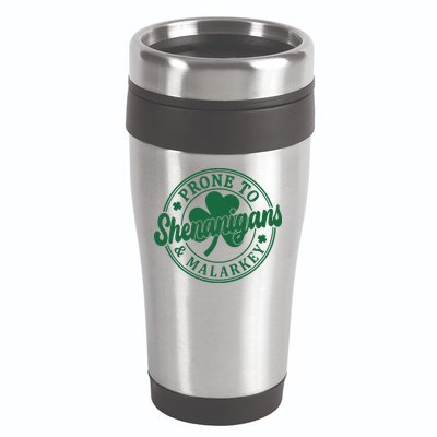 Prone To Shenanigans Malarkey St Patricks Day 16oz Travel Tumbler