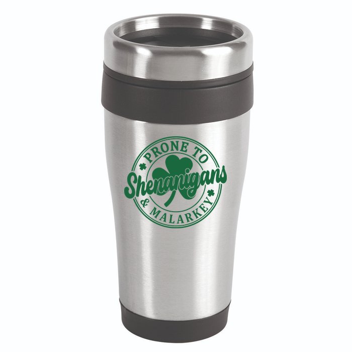 Prone To Shenanigans Malarkey St Patricks Day 16oz Travel Tumbler