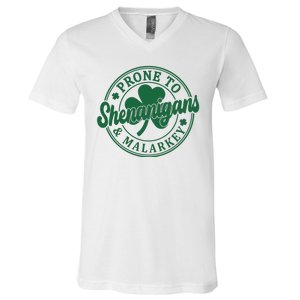 Prone To Shenanigans Malarkey St Patricks Day V-Neck T-Shirt