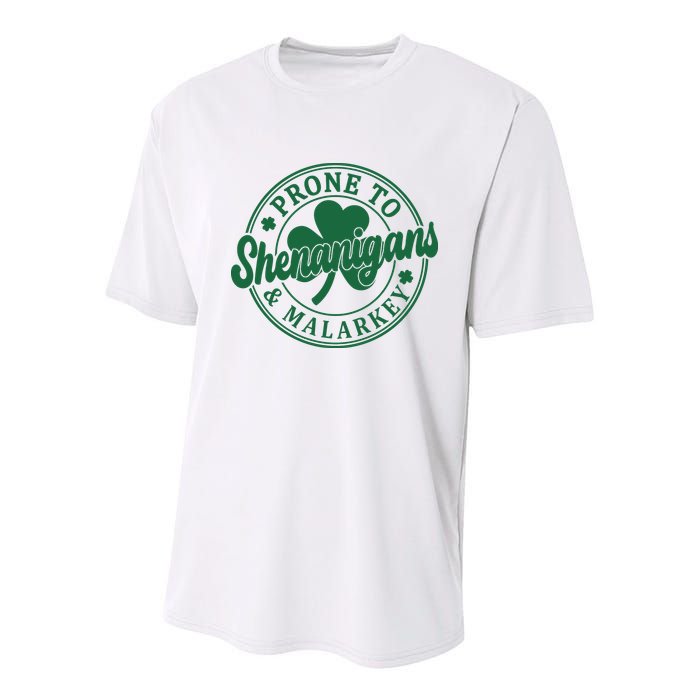 Prone To Shenanigans Malarkey St Patricks Day Youth Performance Sprint T-Shirt
