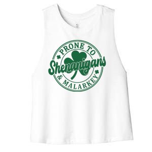 Prone To Shenanigans Malarkey St Patricks Day Women's Racerback Cropped Tank