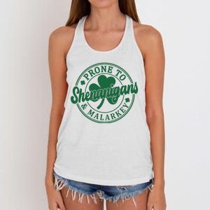 Prone To Shenanigans Malarkey St Patricks Day Women's Knotted Racerback Tank