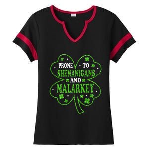 Prone To Shenanigans And Malarkey St Patricks Day Ladies Halftime Notch Neck Tee