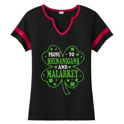 Prone To Shenanigans And Malarkey St Patricks Day Ladies Halftime Notch Neck Tee