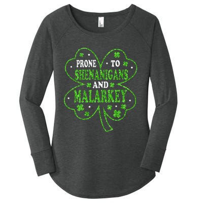 Prone To Shenanigans And Malarkey St Patricks Day Women's Perfect Tri Tunic Long Sleeve Shirt