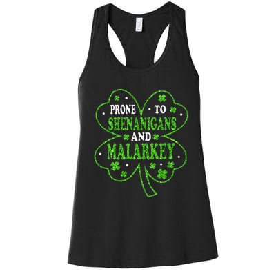 Prone To Shenanigans And Malarkey St Patricks Day Women's Racerback Tank