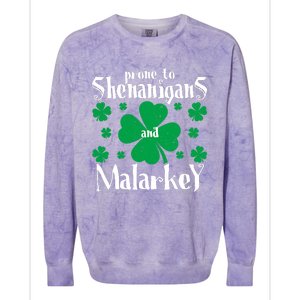 Prone To Shenanigans And Malarkey Boys St Patricks Day Funny Colorblast Crewneck Sweatshirt