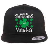 Prone To Shenanigans And Malarkey Boys St Patricks Day Funny Flat Bill Trucker Hat