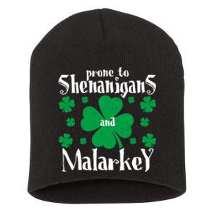 Prone To Shenanigans And Malarkey Boys St Patricks Day Funny Short Acrylic Beanie