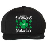 Prone To Shenanigans And Malarkey Boys St Patricks Day Funny Wool Snapback Cap